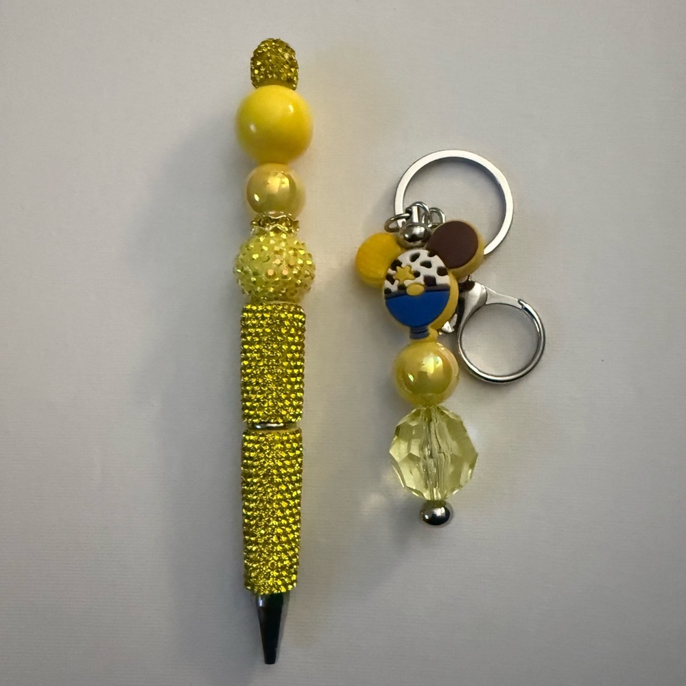 Yellow Beaded Pen and Keychain Set